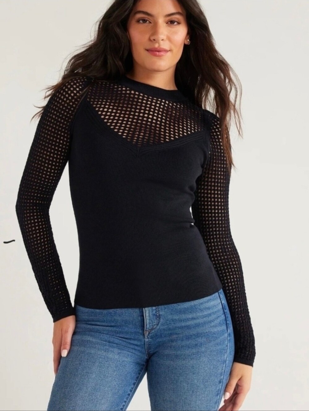 Black Crochet Sleeve Sweater